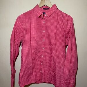 Lands' End Pink Dot Long-Sleeve Button-Down Shirt